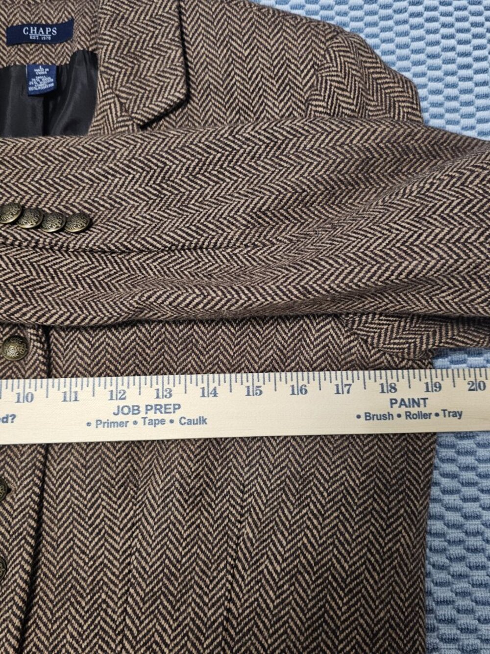 Chaps Womens Herringbone Brown/Khaki Blazer Wool Blend Bronze Buttons Size Large - Picture 8 of 9